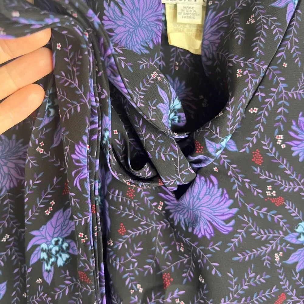 Alison Peters VTG Made in USA Purple Floral Blouson‎ Tie Neck Maxi Dress SZ 14 - Picture 6 of 9